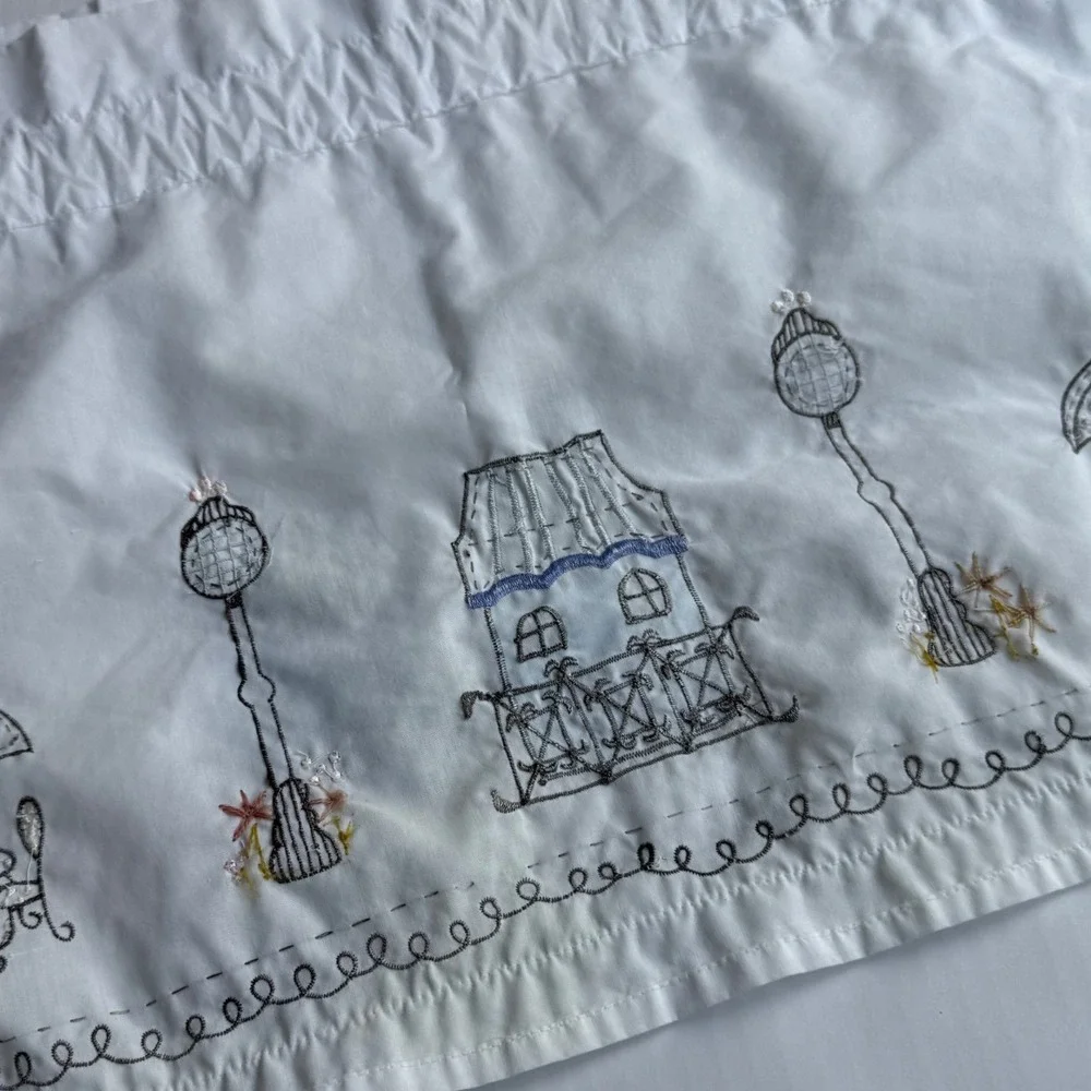 Vintage Style Embroidered Paris Cafe Scene Window Valance White Lace Trim 59x15